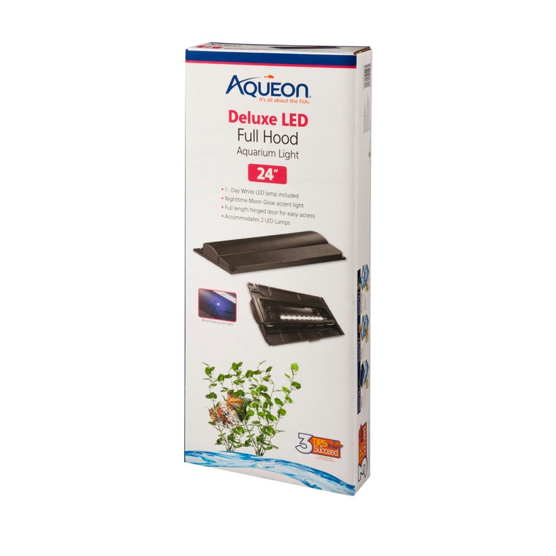 Aqueon LED Deluxe Fish Tank Aquarium Full Hood, Black, 24 Inch - Image 1